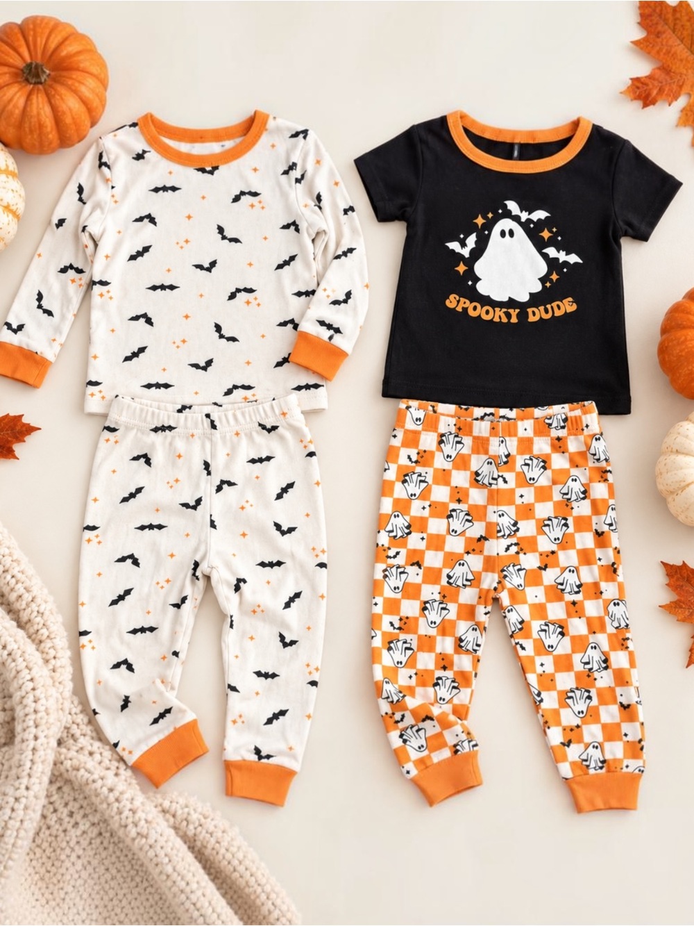 Chickpea Baby Boy 12M Halloween Pajamas 2 Sets Ghost Bat 100% Cotton